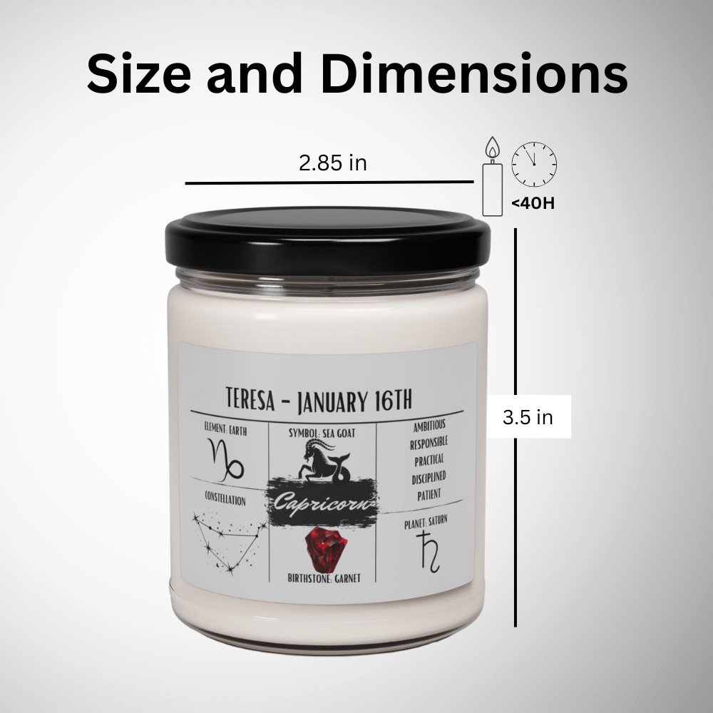 Personalized Capricorn Zodiac Candle | December 22 - January 19 Birthday Gift | Birthdate Candle for Her | Custom Astrology Constellation