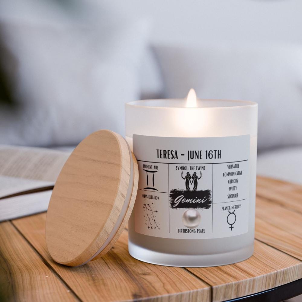 Personalized Gemini Zodiac Candle (May 21 – Jun 20) — Custom Astrology Gift, Hand-Poured Soy Wax