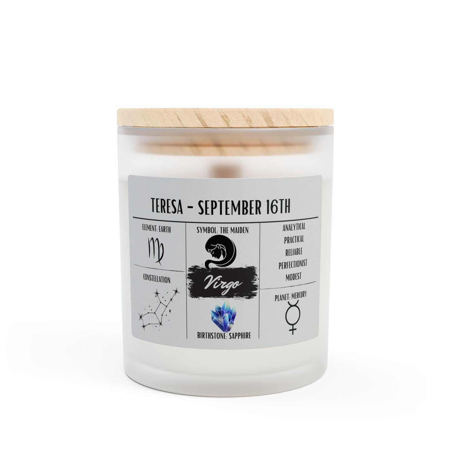 Personalized Virgo Zodiac Frosted Candle | August 23 - September 22 Birthday Gift | Birthdate Candle for Her | Custom Astrology Gift
