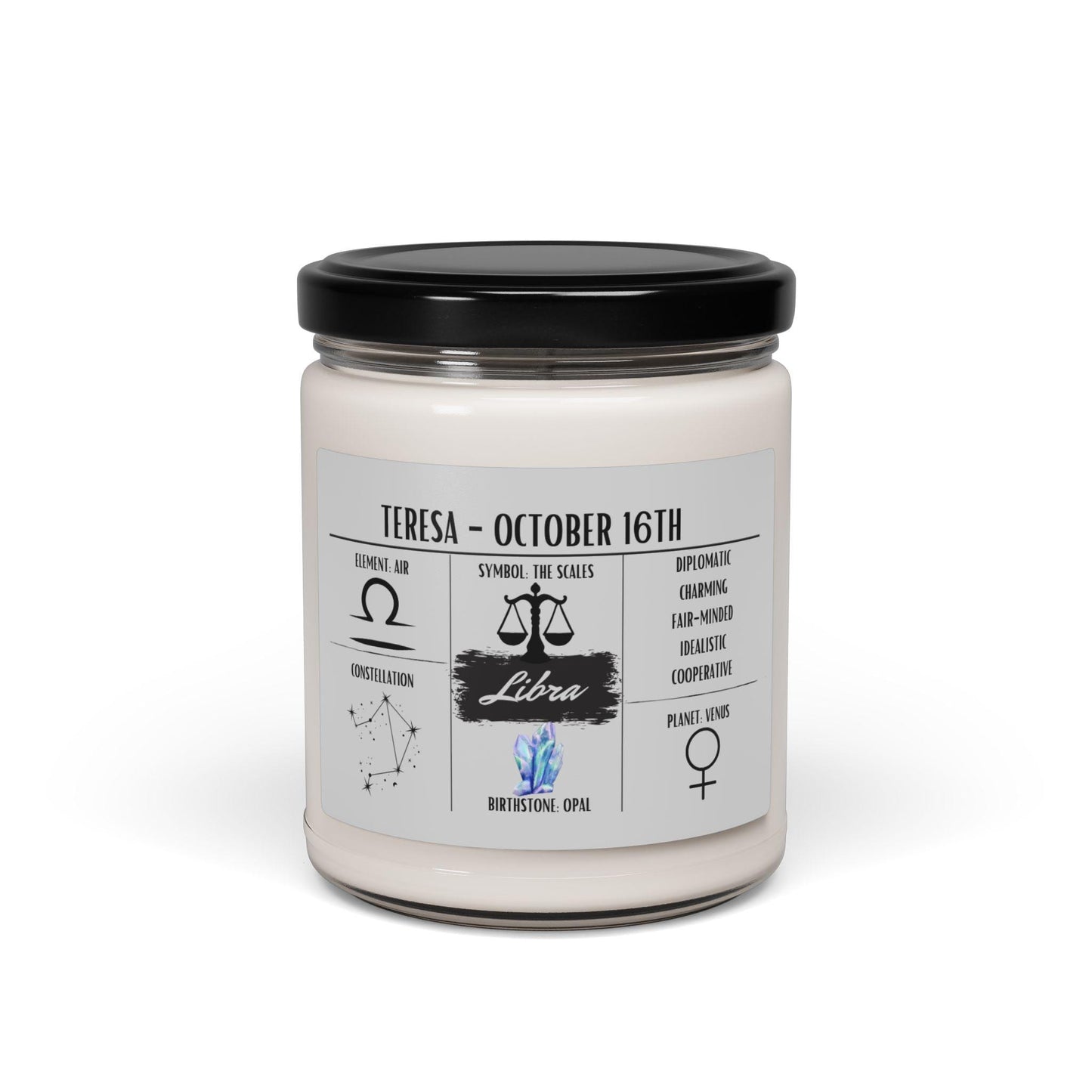 Personalized Libra Zodiac Candle | September 23 - October 22 Birthday Gift | Birthdate Candle for Her | Custom Astrology Constellation