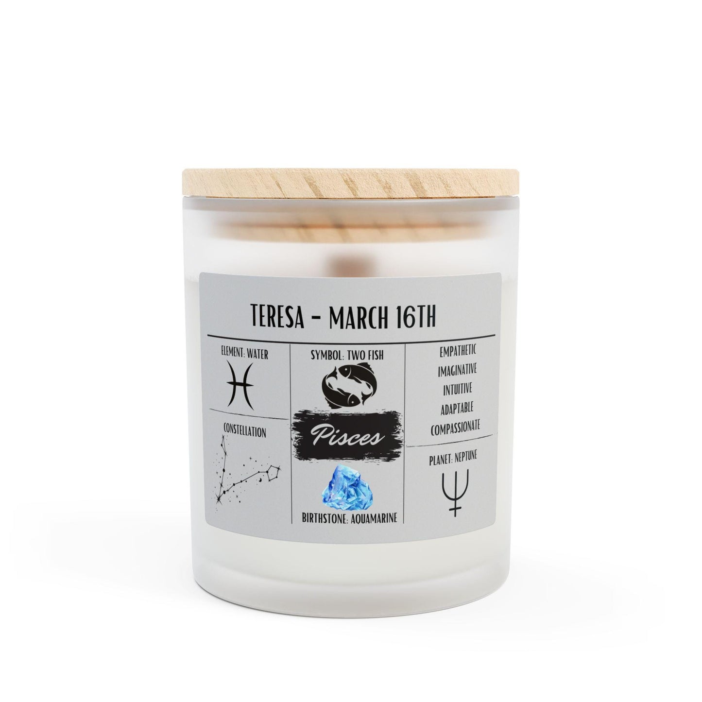 Personalized Pisces Zodiac Frosted Candle | February-March Birthday Gift | Birthdate Candle for Her | Custom Astrology Constellation