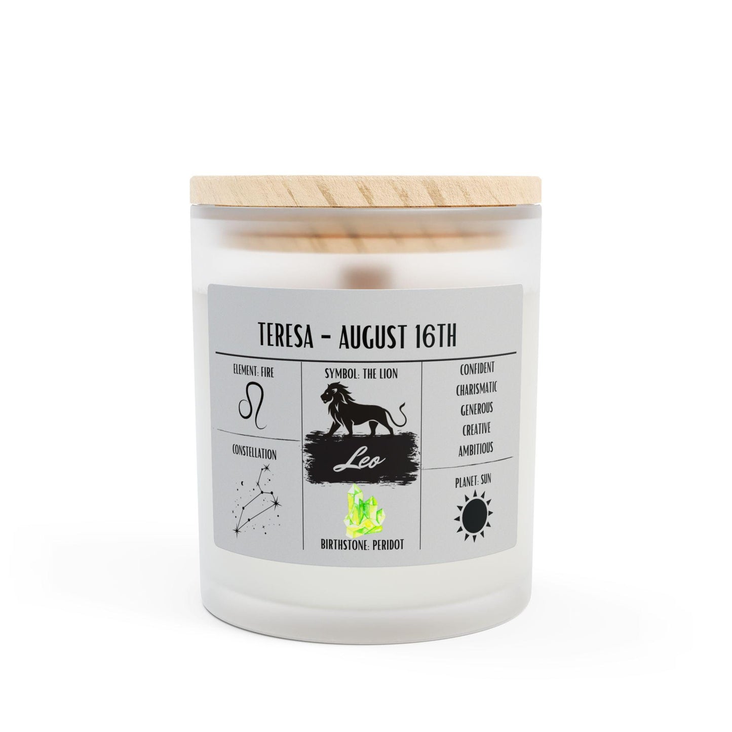 Personalized Leo Zodiac Frosted Candle | July 23 - August 22 Birthday Gift | Birthdate Candle for Her | Custom Astrology Constellation