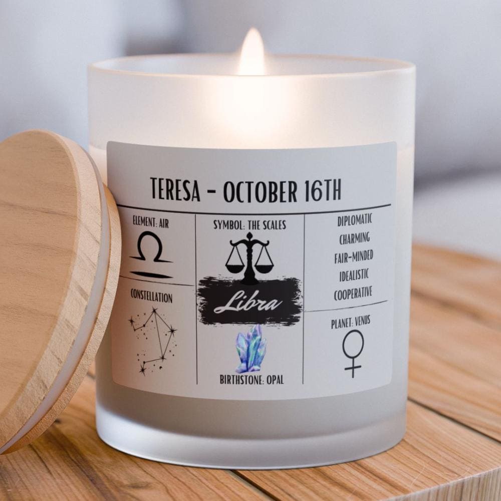 Personalized Libra Zodiac Candle | September 23 - October 22 Birthday Gift | Birthdate Candle for Her | Custom Astrology Constellation