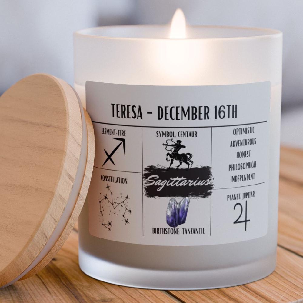 Personalized Sagittarius Zodiac Candle | November 22 - December 21 Birthday Gift | Birthdate Candle for Her | Custom Astrology Constellation