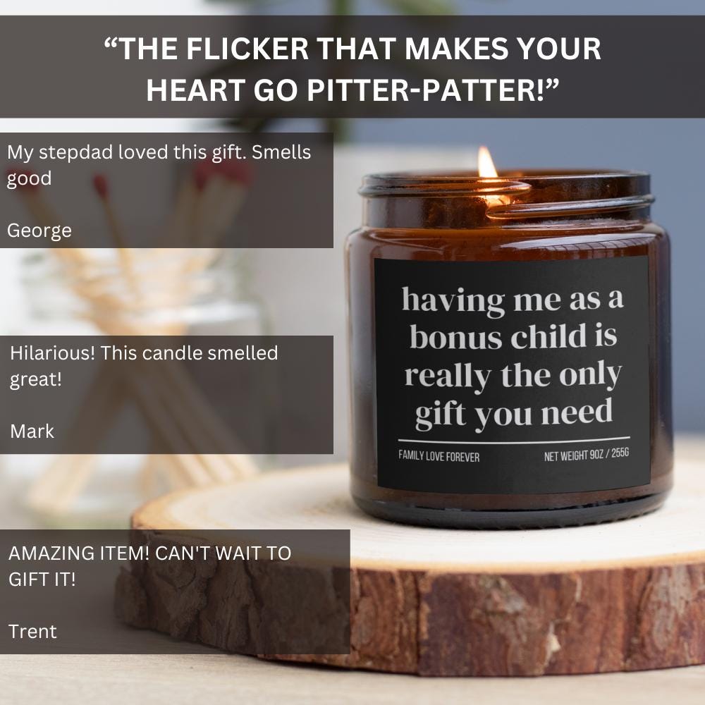 Bonus Dad Birthday Gift From Bonus Child Having Me As A Bonus Child Candle Funny Bonus Dad Father's Day Gift Christmas Gift for Bonus Dad