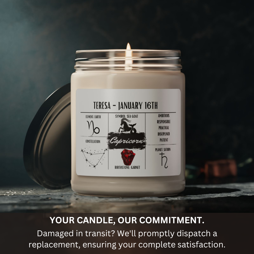 Personalized Capricorn Zodiac Candle | December 22 - January 19 Birthday Gift | Birthdate Candle for Her | Custom Astrology Constellation