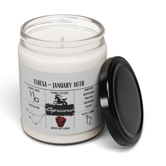 Personalized Capricorn Zodiac Candle | December 22 - January 19 Birthday Gift | Birthdate Candle for Her | Custom Astrology Constellation
