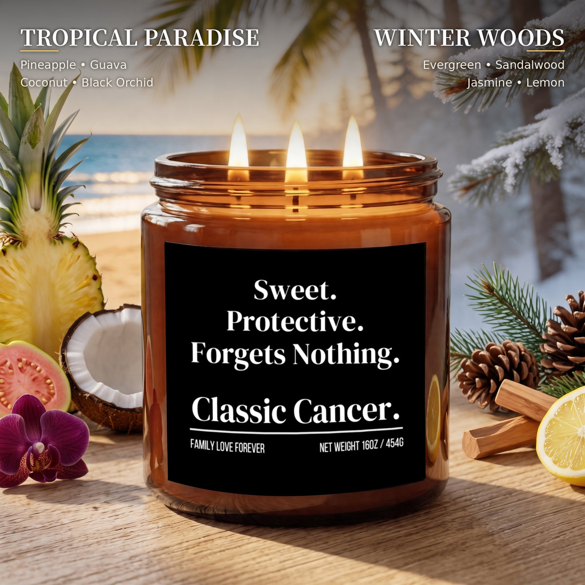 The "Sweet. Protective. Forgets Nothing. Classic Cancer." Candle — The Perfect Gift for Your Favorite Cancer
