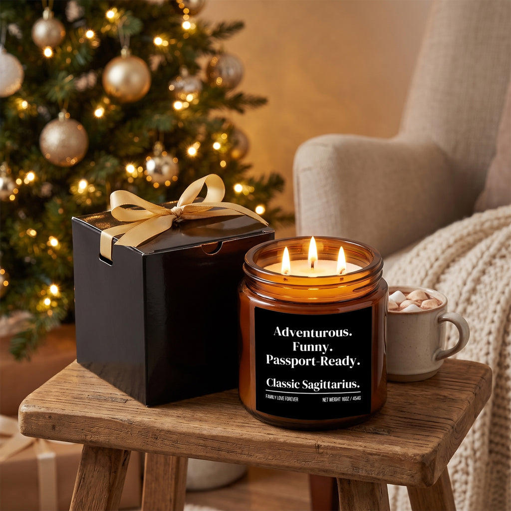 The "Adventurous. Funny. Passport-Ready. Classic Sagittarius." Candle — The Perfect Gift for Your Favorite Sagittarius