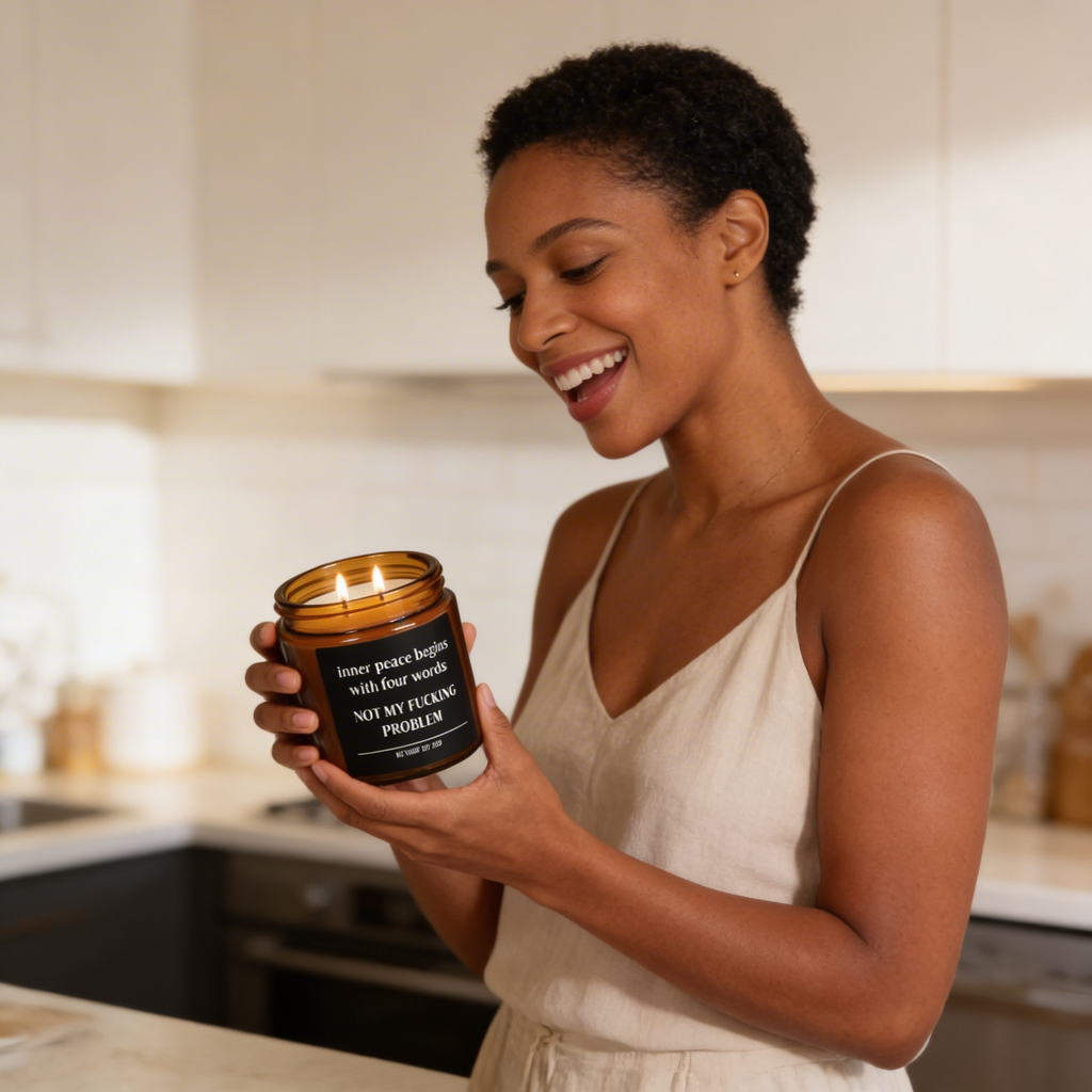 inner peace begins with four words: not my fucking problem candle