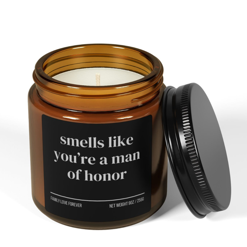 Smells Like You’re a Man of Honor Candle • Funny Wedding Proposal Gift • Groomsman or Man of Honor Gift • Hand-Poured Soy Wax Candle