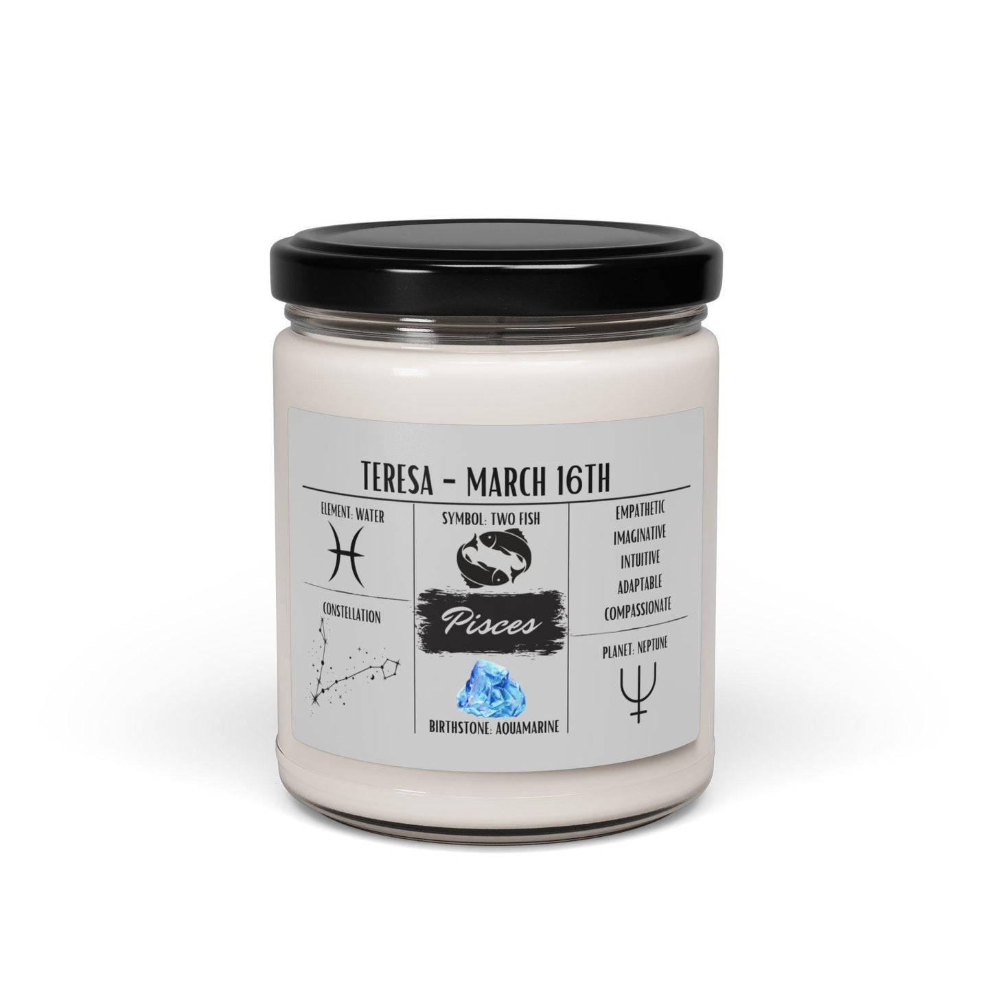 Personalized Pisces Zodiac Candle | February-March Birthday Gift | Birthdate Candle for Her | Custom Astrology Constellation