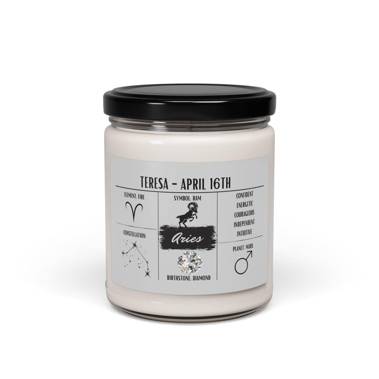 Personalized Aries Zodiac Candle | March 21 - April 19 Birthday Gift | Birthdate Candle for Her | Custom Astrology Constellation