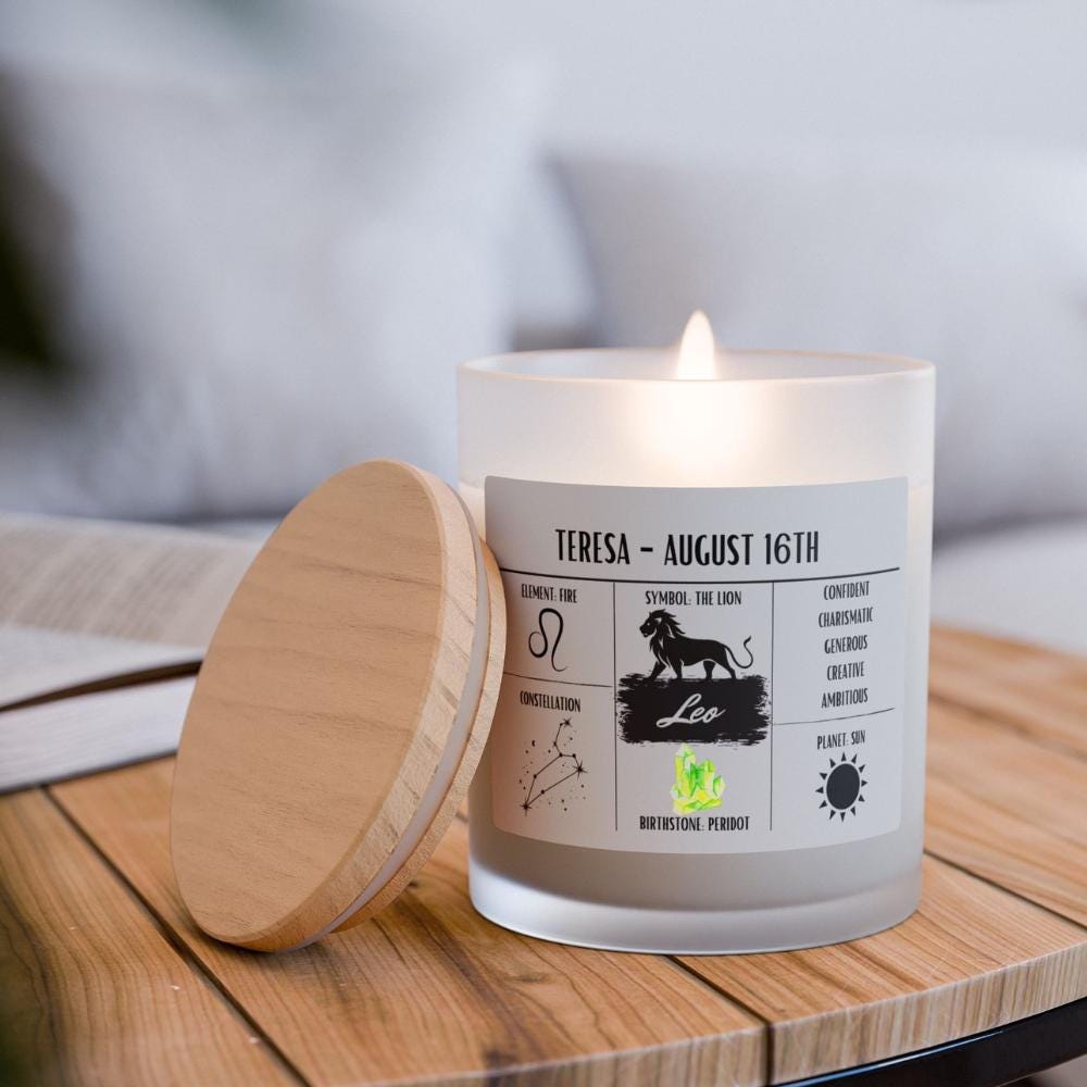 Personalized Leo Zodiac Candle | July 23 - August 22 Birthday Gift | Birthdate Candle for Her | Custom Astrology Constellation