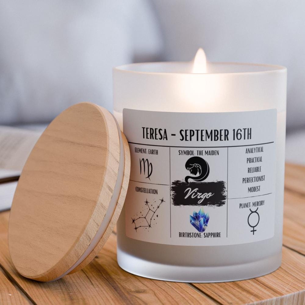 Personalized Virgo Zodiac Candle | August 23 - September 22 Birthday Gift | Birthdate Candle for Her | Custom Astrology Gift