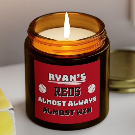 Cincinnati Reds Almost Always Win Personalized Candle | MLB Reds Baseball Fan Gift | Reds Fan Gift for Him