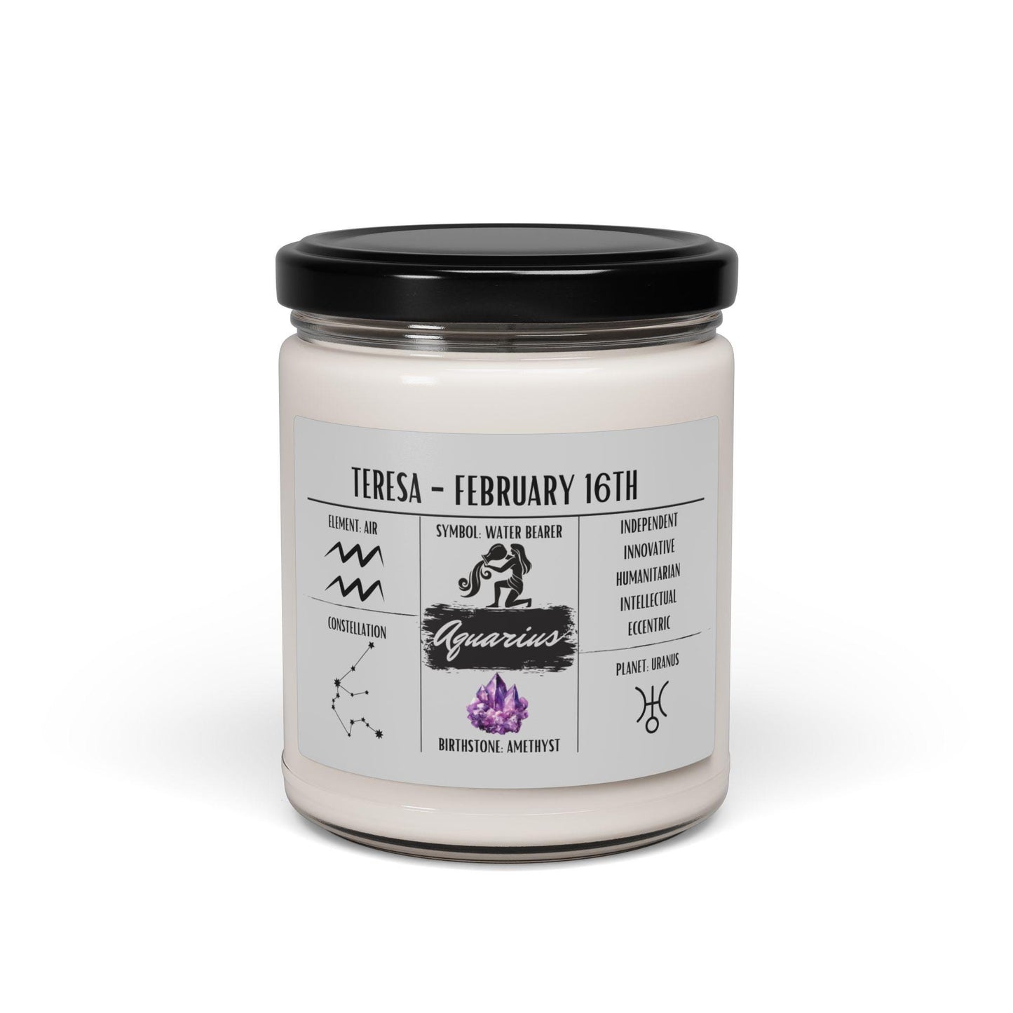 Personalized Aquarius Zodiac Candle | January 20-February 18 Birthday Gift | Birthdate Candle for Her | Custom Astrology Constellation