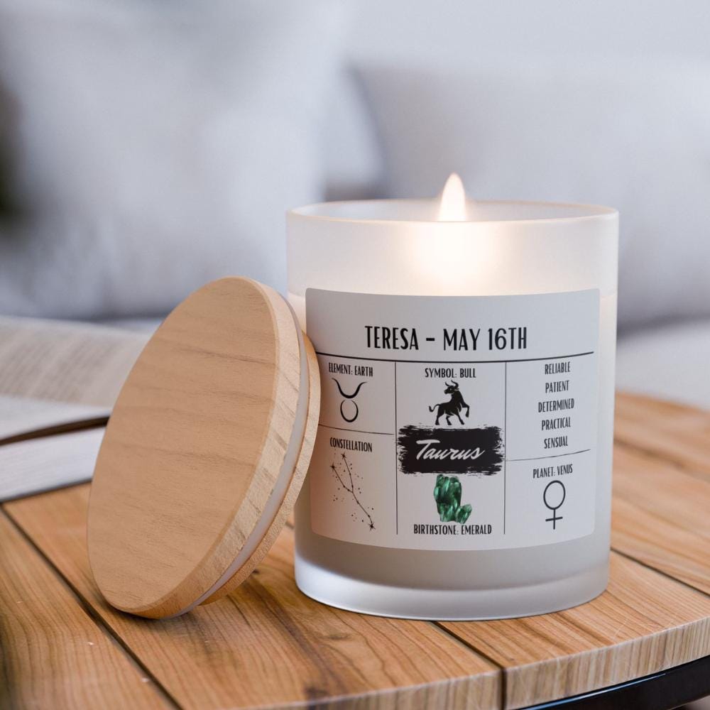 Personalized Taurus Zodiac Candle | April 20 - May 20 Birthday Gift | Birthdate Candle for Her | Custom Astrology Constellation