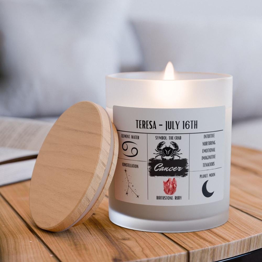 Personalized Cancer Zodiac Candle | June 21 - July 22 Birthday Gift | Birthdate Candle for Her | Custom Astrology Constellation