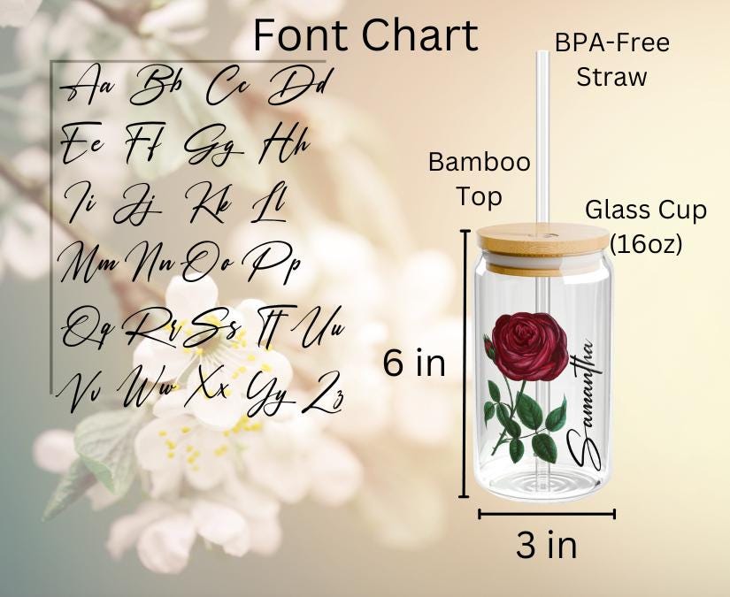 Personalized Birth Flower Tumbler with Name, Glass Tumbler Gift for Her, Customized Glass Tumbler Gift for Her Birthday