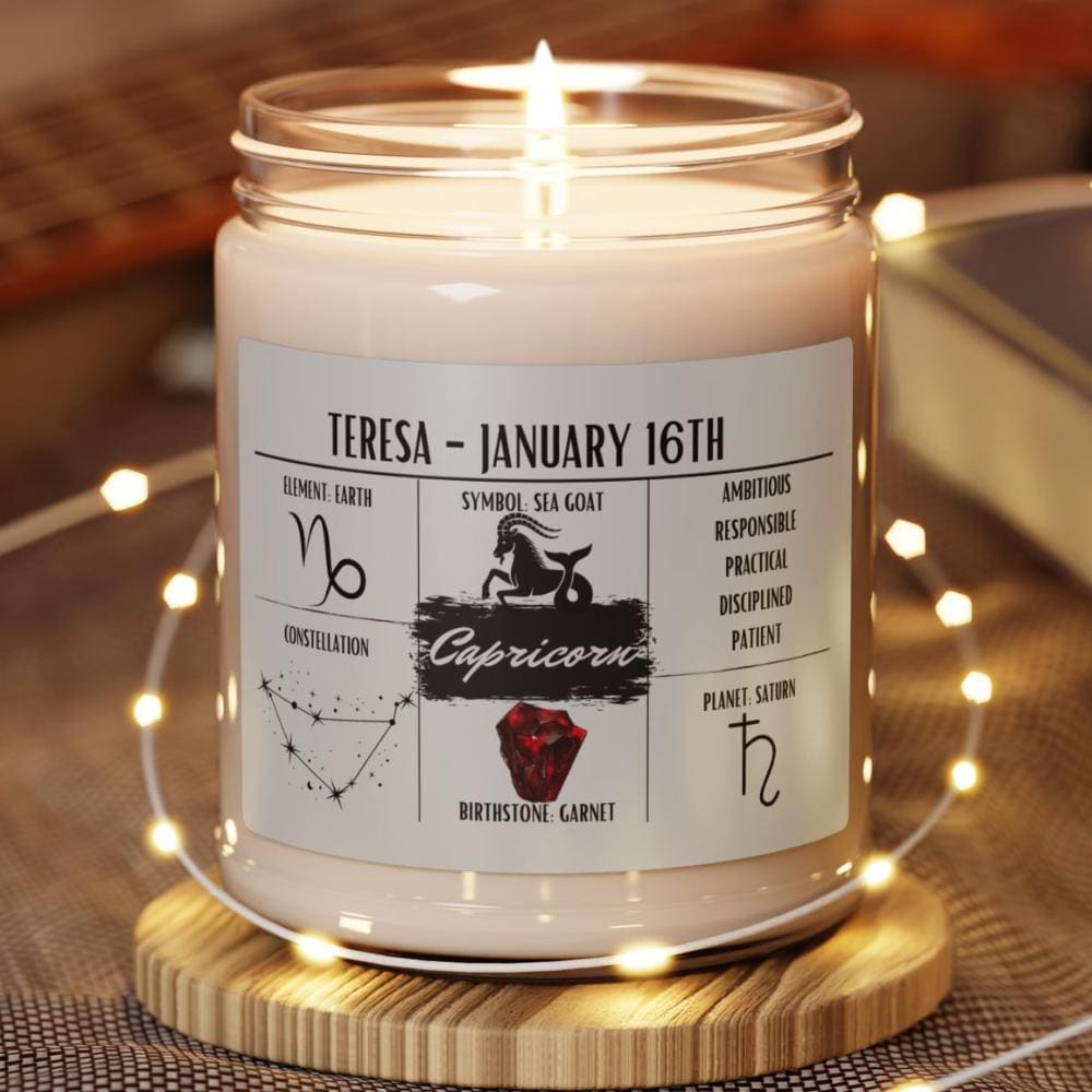Personalized Capricorn Zodiac Candle | December 22 - January 19 Birthday Gift | Birthdate Candle for Her | Custom Astrology Constellation