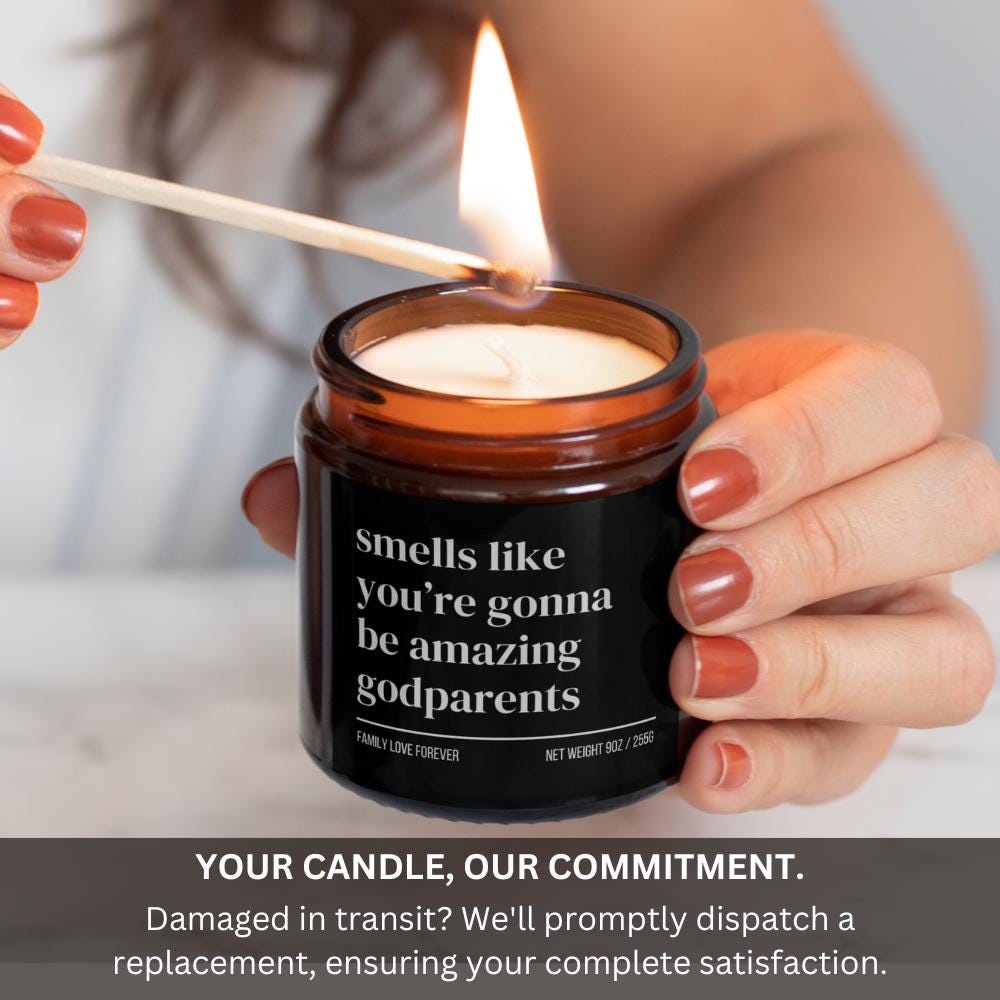 Personalized Godparents Custom Candle Gift, New Godmother New Godfather Announcement, Handmade Soy Wax Candle, Funny Godparent Gift