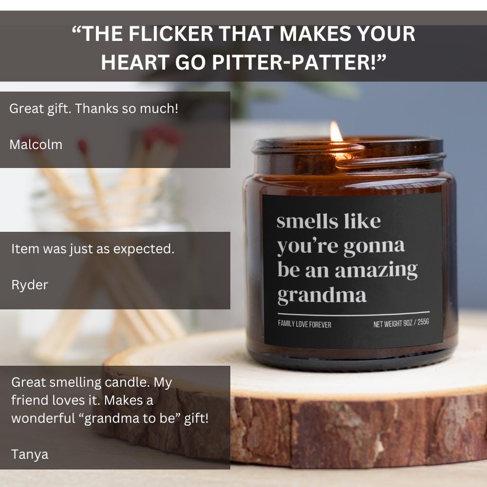 Grandma Baby Announcement Candle, Grandma Promotion, New Grandma Gifts, Pregnancy Announcement, Baby Reveal for Mom, Grandma to Be Gift