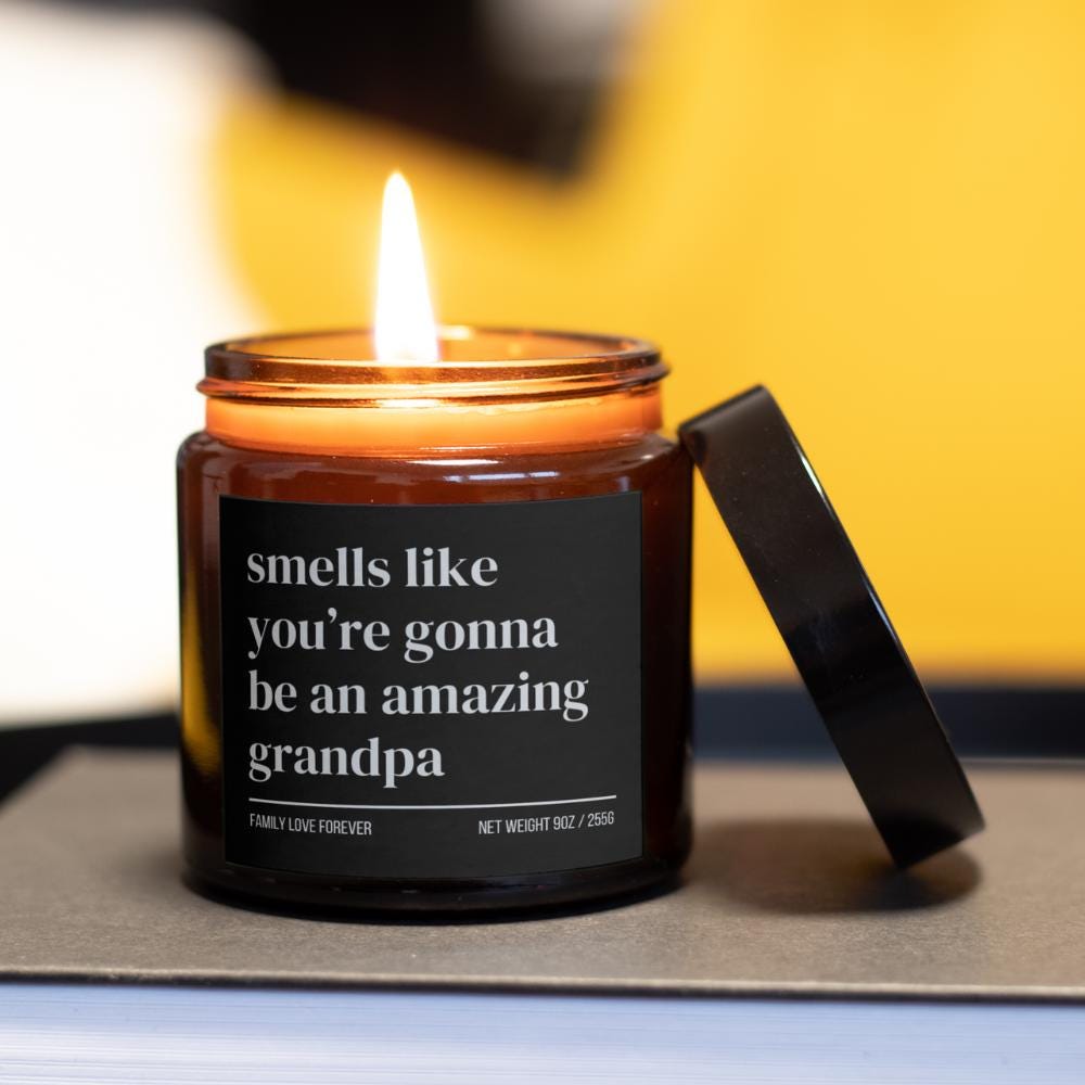 Smells Like You’re Gonna Be an Amazing Grandpa Candle — Pregnancy Announcement Gift, Hand-Poured Soy Wax