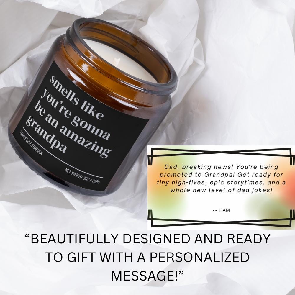 Smells Like You’re Gonna Be an Amazing Grandpa Candle — Pregnancy Announcement Gift, Hand-Poured Soy Wax