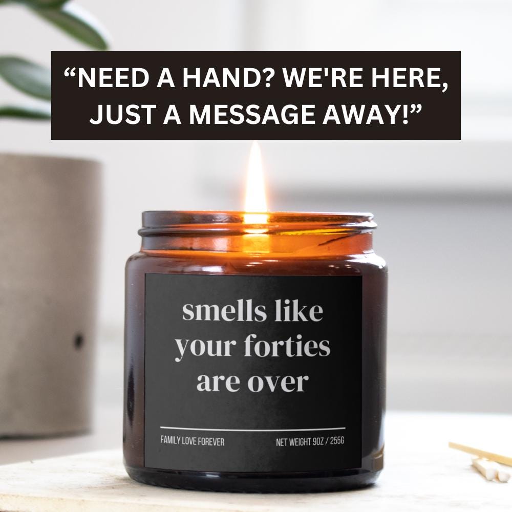 Smells Like Your Forties Are Over Candle — Funny 50th Birthday Gift, Hand-Poured Soy Wax