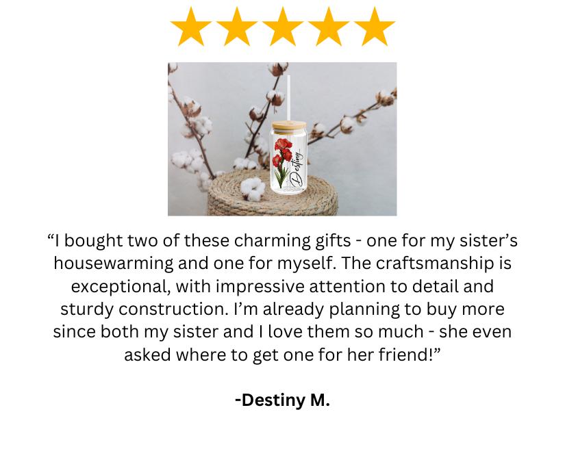 Personalized Birth Flower Tumbler with Name, Glass Tumbler Gift for Her, Customized Glass Tumbler Gift for Her Birthday