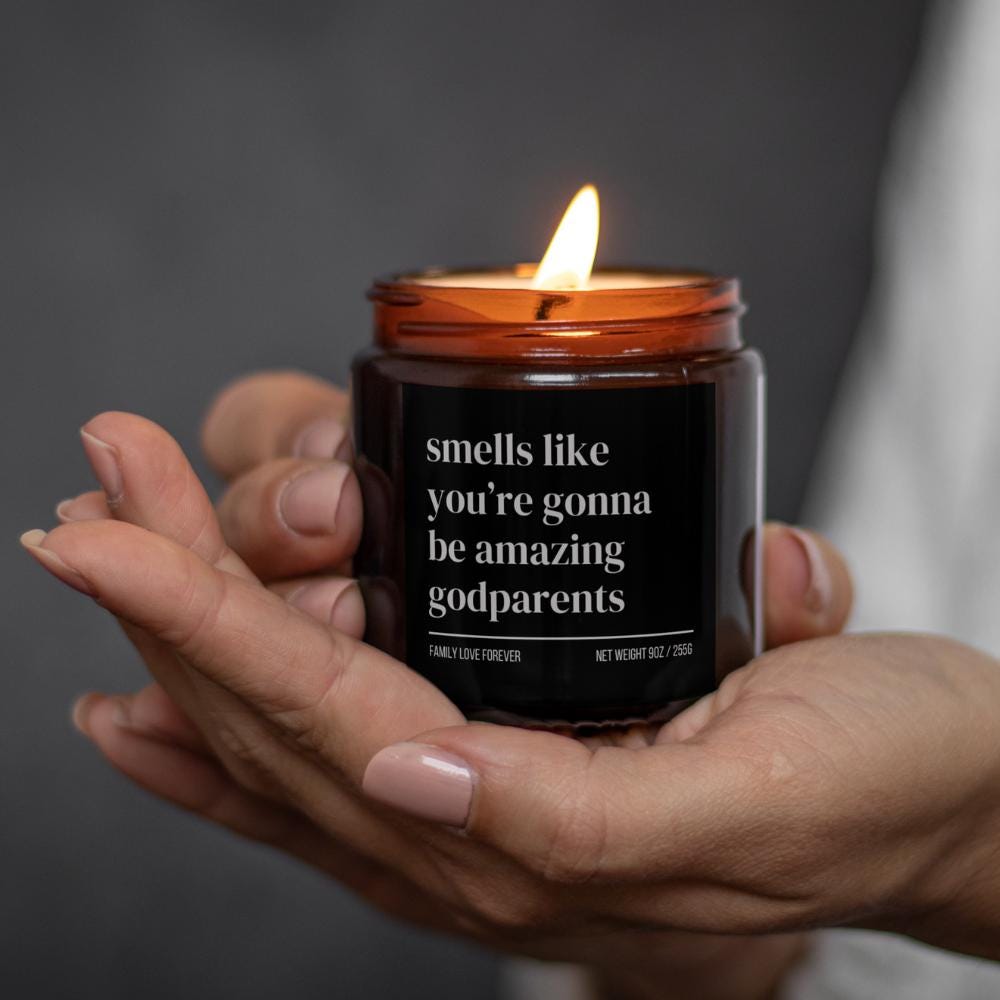 Personalized Godparents Custom Candle Gift, New Godmother New Godfather Announcement, Handmade Soy Wax Candle, Funny Godparent Gift