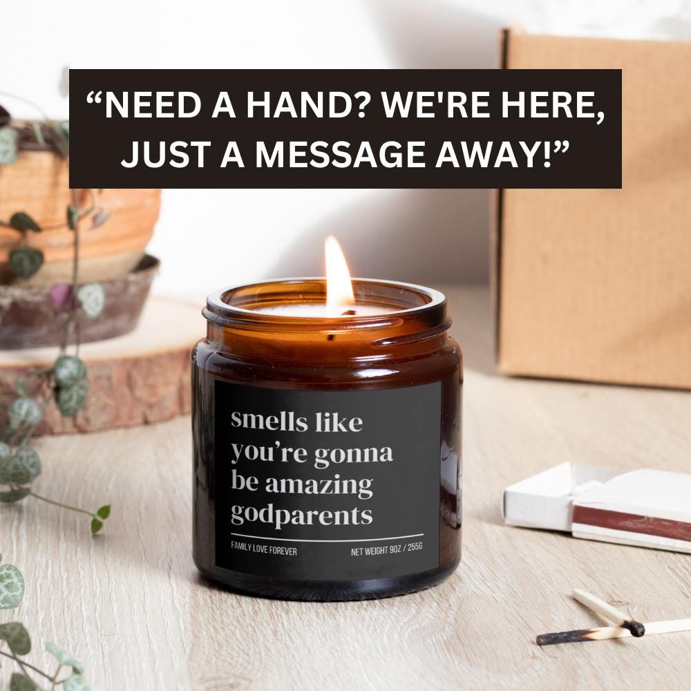 Personalized Godparents Custom Candle Gift, New Godmother New Godfather Announcement, Handmade Soy Wax Candle, Funny Godparent Gift