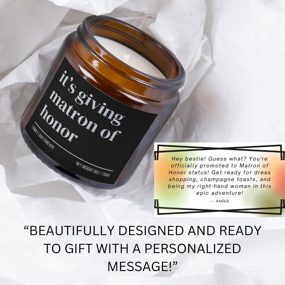 It’s Giving Matron of Honor Candle — Funny Wedding Proposal Gift for Matron of Honor, Hand-Poured Soy Wax