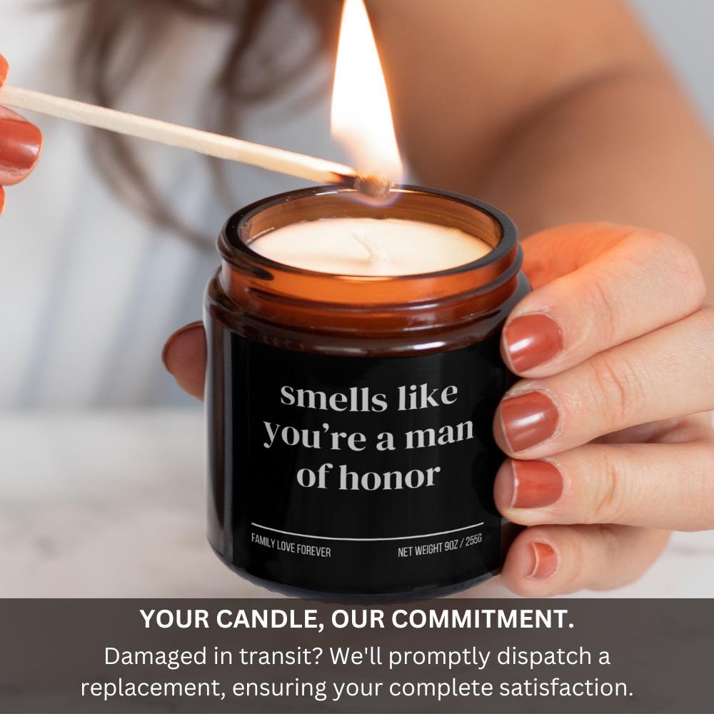 Smells Like You’re a Man of Honor Candle — Funny Wedding Proposal Gift for Man of Honor, Hand-Poured Soy Wax