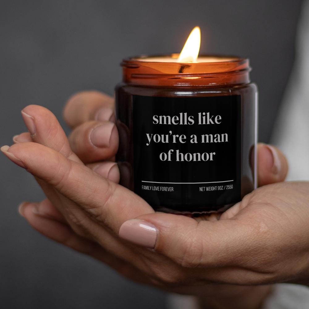 Smells Like You’re a Man of Honor Candle — Funny Wedding Proposal Gift for Man of Honor, Hand-Poured Soy Wax