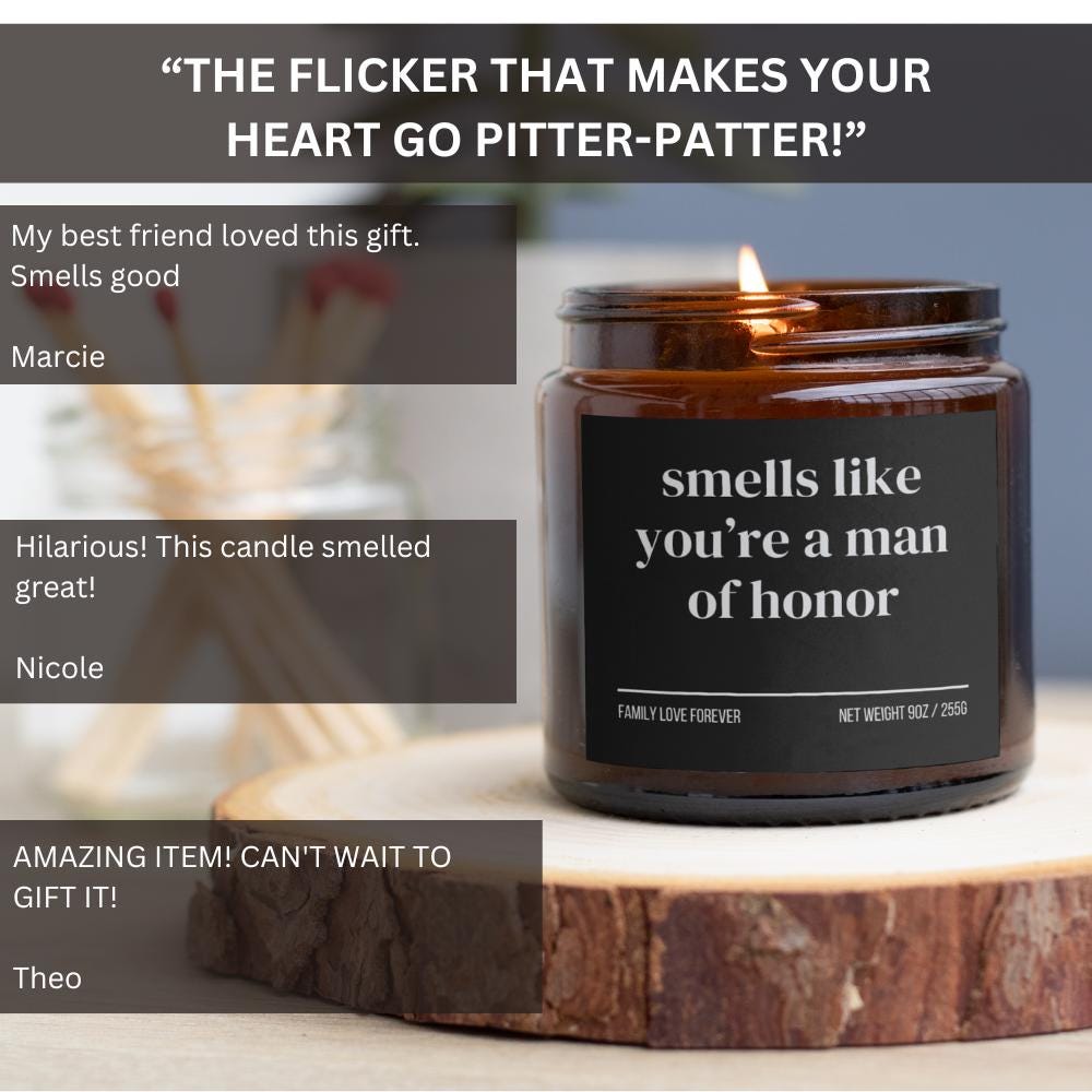 Smells Like You’re a Man of Honor Candle — Funny Wedding Proposal Gift for Man of Honor, Hand-Poured Soy Wax