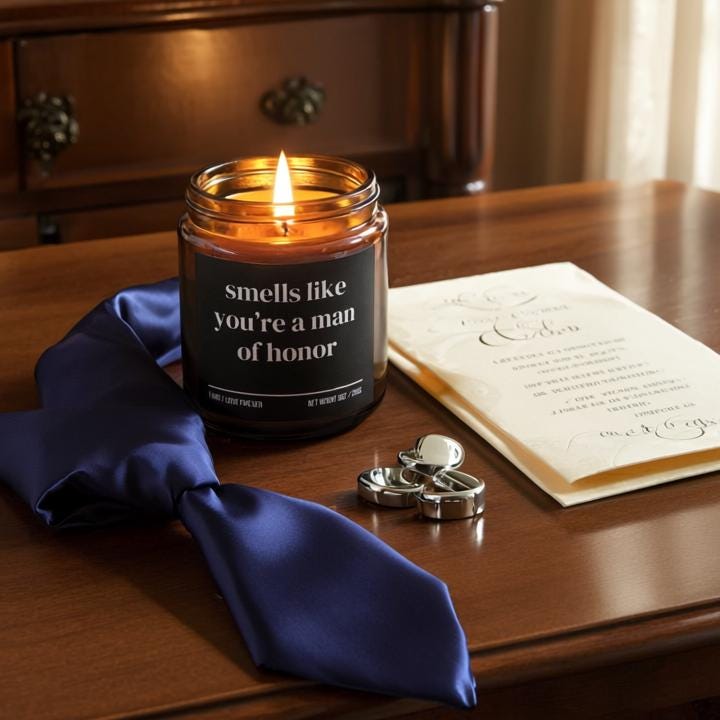 Smells Like You’re a Man of Honor Candle — Funny Wedding Proposal Gift for Man of Honor, Hand-Poured Soy Wax