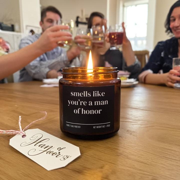 Smells Like You’re a Man of Honor Candle — Funny Wedding Proposal Gift for Man of Honor, Hand-Poured Soy Wax