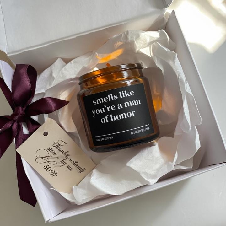 Smells Like You’re a Man of Honor Candle — Funny Wedding Proposal Gift for Man of Honor, Hand-Poured Soy Wax