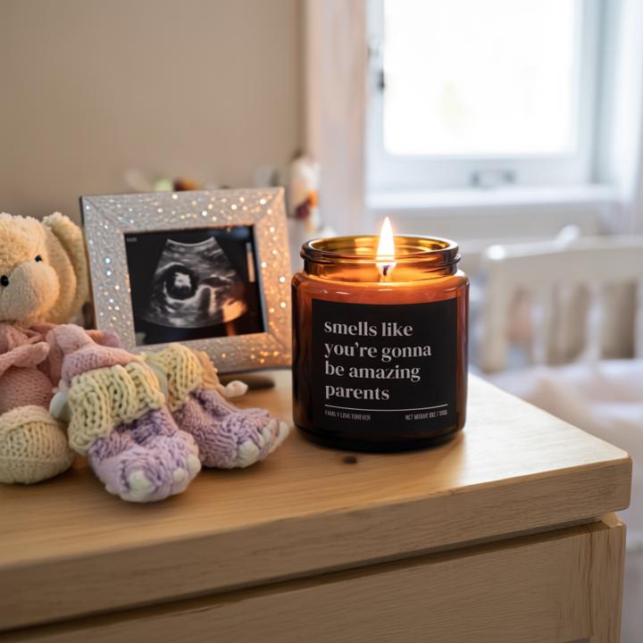 Smells Like You’re Gonna Be Amazing Parents Candle — Personalized Pregnancy Announcement Gift, Hand-Poured Soy Wax