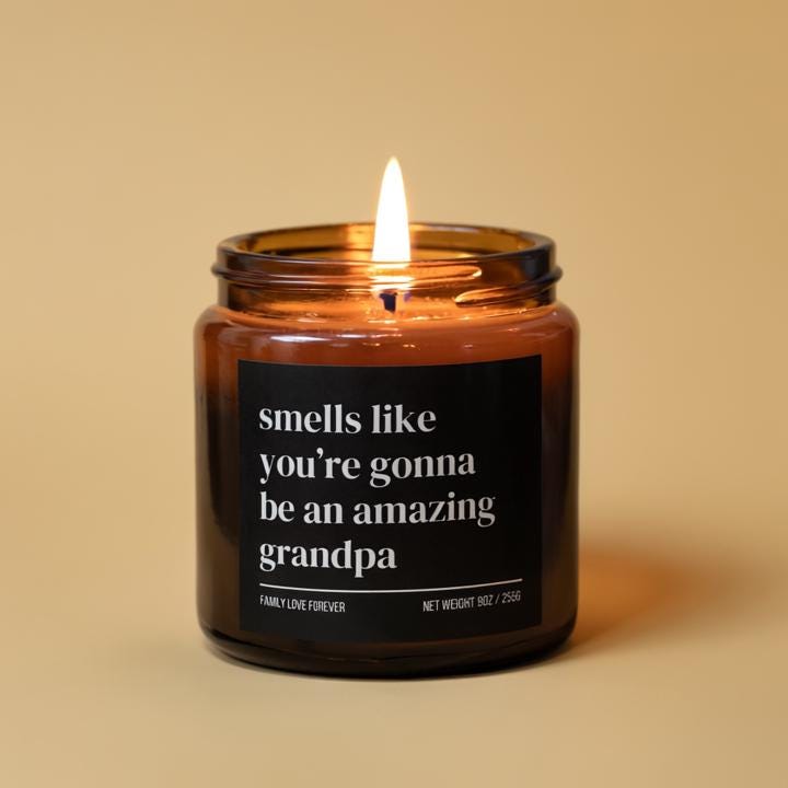 Smells Like You’re Gonna Be an Amazing Grandpa Candle — Pregnancy Announcement Gift, Hand-Poured Soy Wax