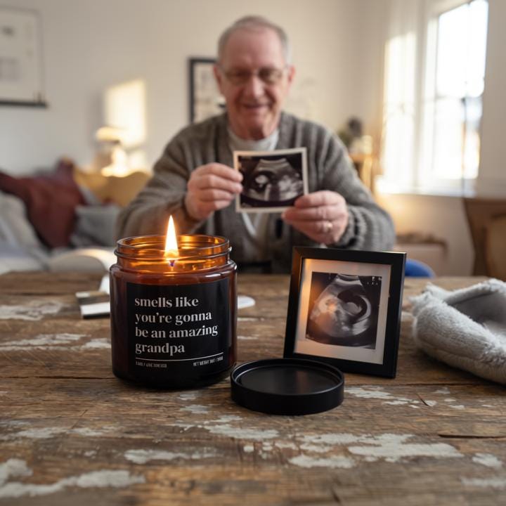 Smells Like You’re Gonna Be an Amazing Grandpa Candle — Pregnancy Announcement Gift, Hand-Poured Soy Wax