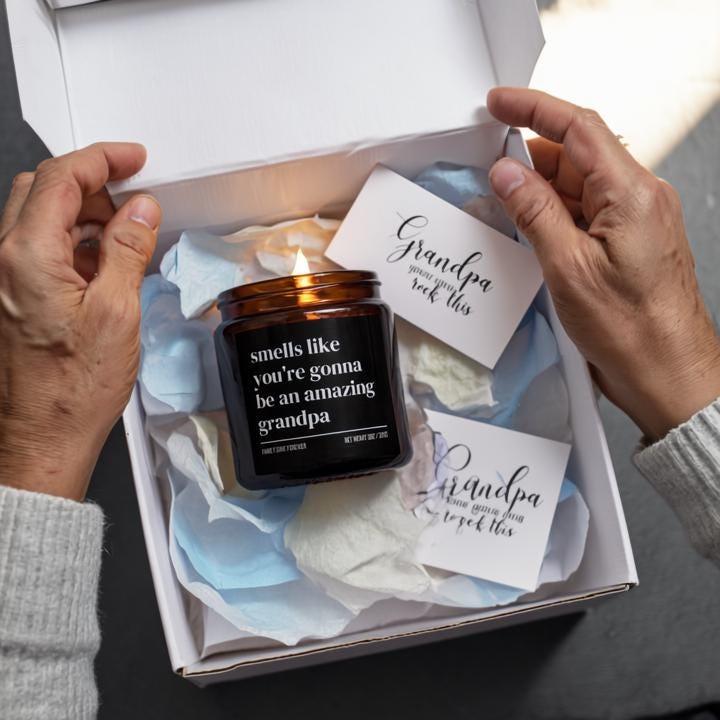 Smells Like You’re Gonna Be an Amazing Grandpa Candle — Pregnancy Announcement Gift, Hand-Poured Soy Wax