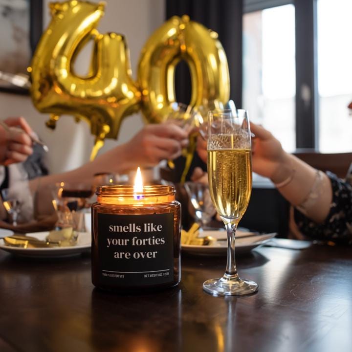 Smells Like Your Forties Are Over Candle — Funny 50th Birthday Gift, Hand-Poured Soy Wax