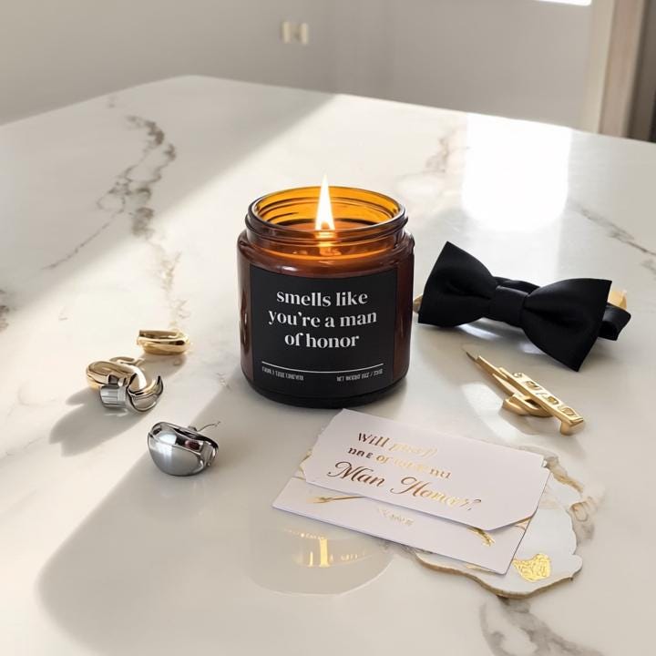 Smells Like You’re a Man of Honor Candle — Funny Wedding Proposal Gift for Man of Honor, Hand-Poured Soy Wax