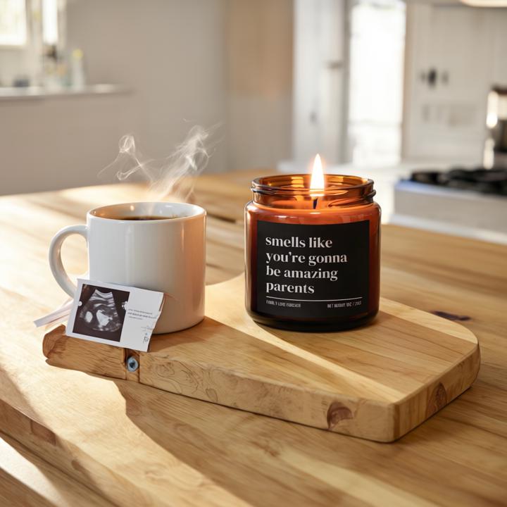 Smells Like You’re Gonna Be Amazing Parents Candle — Personalized Pregnancy Announcement Gift, Hand-Poured Soy Wax