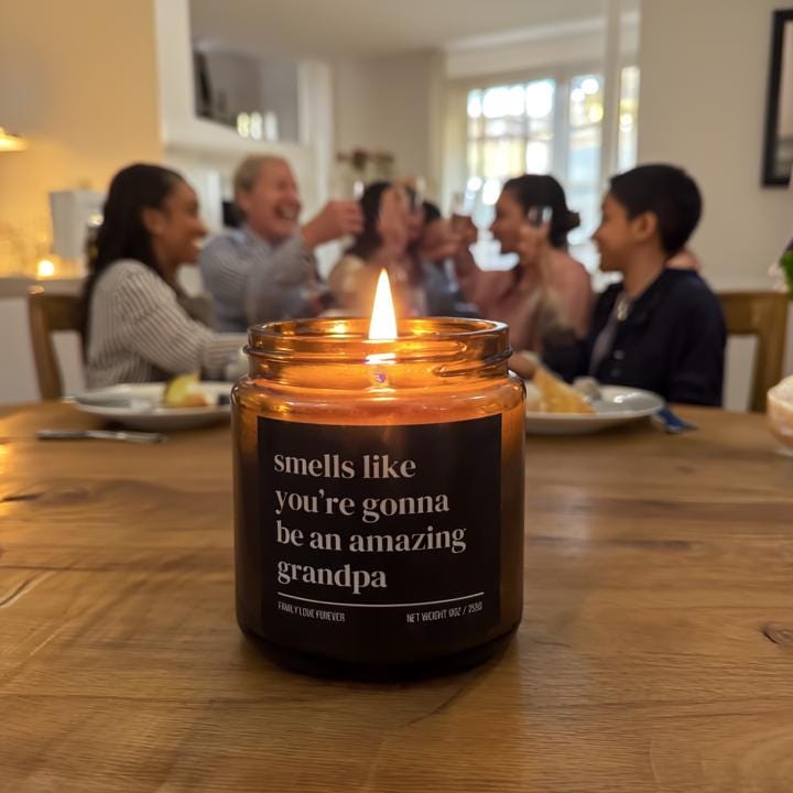 Smells Like You’re Gonna Be an Amazing Grandpa Candle — Pregnancy Announcement Gift, Hand-Poured Soy Wax