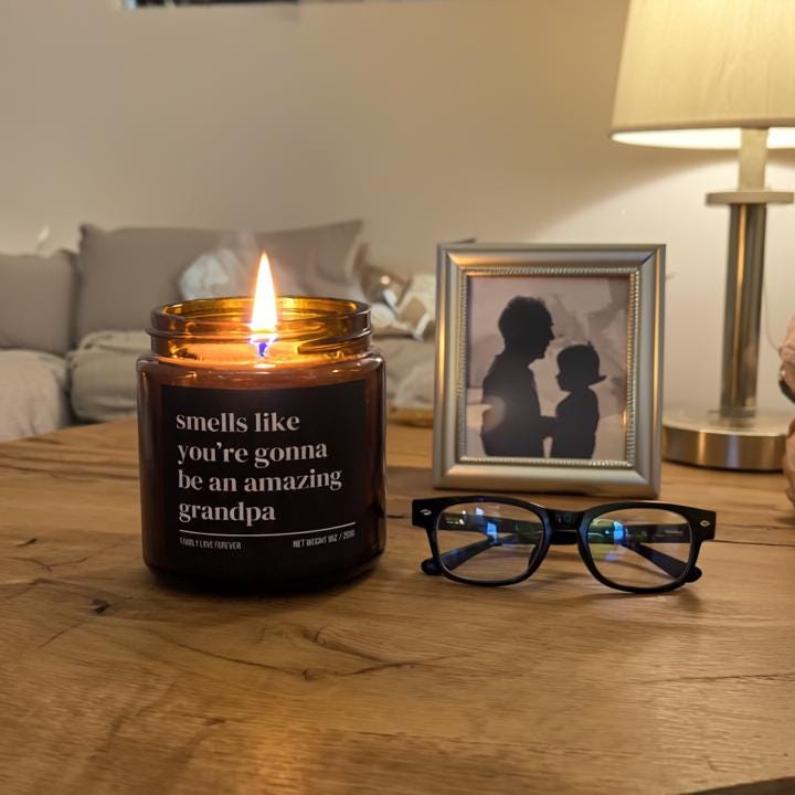 Smells Like You’re Gonna Be an Amazing Grandpa Candle — Pregnancy Announcement Gift, Hand-Poured Soy Wax