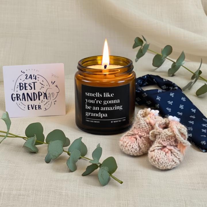 Smells Like You’re Gonna Be an Amazing Grandpa Candle — Pregnancy Announcement Gift, Hand-Poured Soy Wax